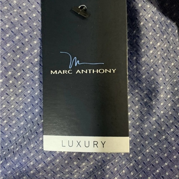 Marc Anthony Luxury Slim Fit Shirt XXL Button 1-Pocket Navy Dot Long Sleeve  New - Picture 2 of 8